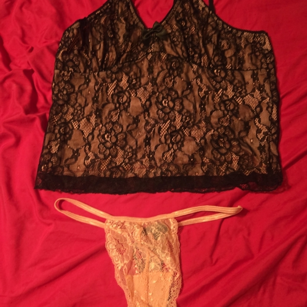 Widow Black Lace Top and Pink Panty Set